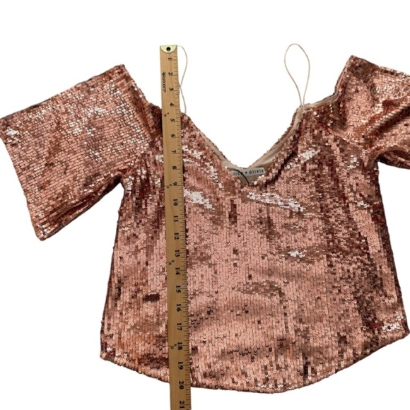 Alice + Olivia Top Womens XS Agatha Sequin Rose Gold Off The Shoulder Fairy NEW - Picture 11 of 16